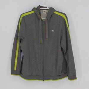 Lacoste Men’s Gray Zip-Up Hoodie with Neon Green Trim